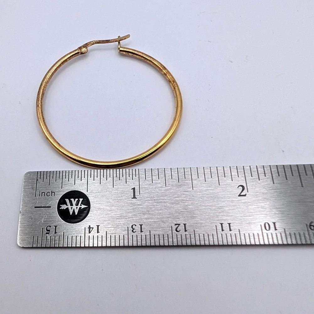 Vintage 1990s Gold Fill Sterling Silver 925 Hoop Earrings 1.5 Inch Round Latch